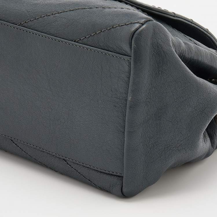 Pre Owned Saint Laurent Dark Grey Crinkled Leather Niki Shoulder Bag