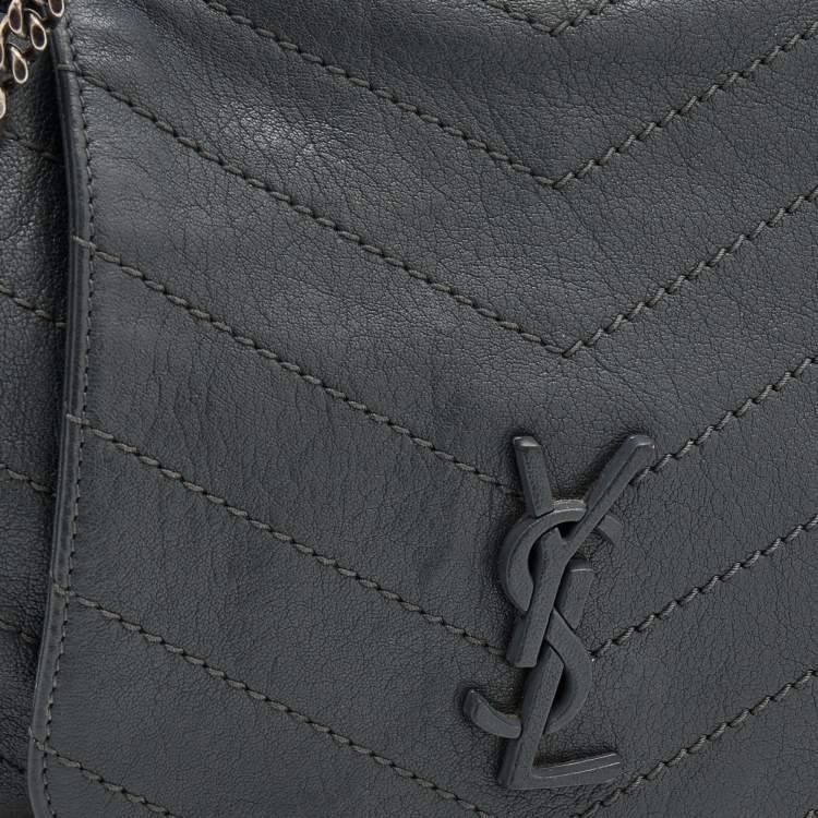 Pre Owned Saint Laurent Dark Grey Crinkled Leather Niki Shoulder Bag