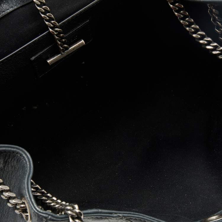Pre Owned Saint Laurent Dark Grey Crinkled Leather Niki Shoulder Bag