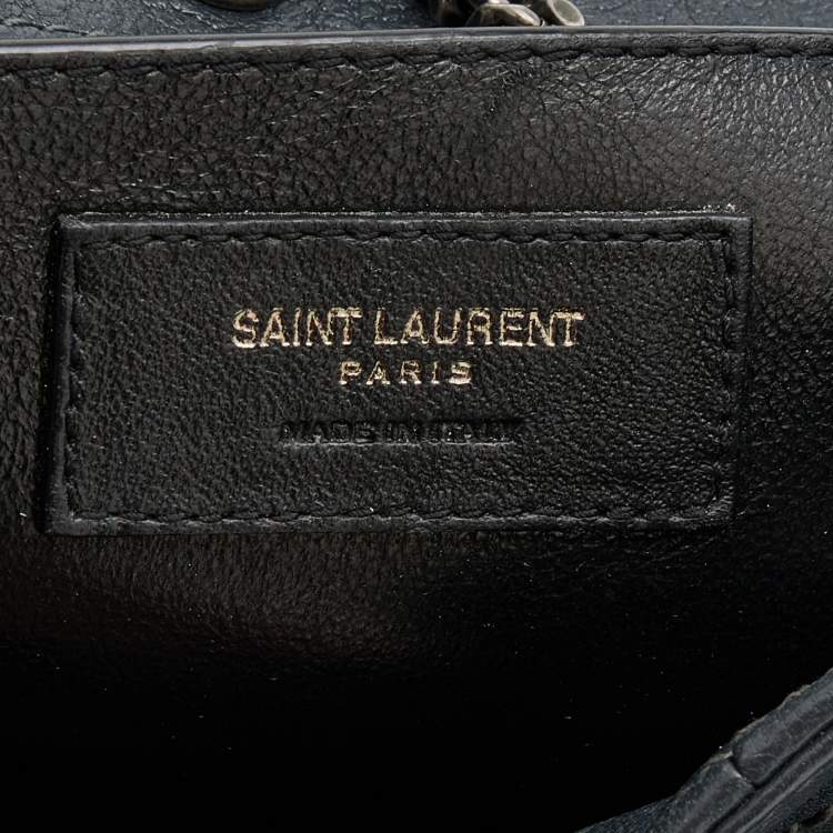 Pre Owned Saint Laurent Dark Grey Crinkled Leather Niki Shoulder Bag