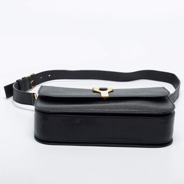 Pre Owned Saint Laurent Black Textured Leather Large Chyc Shoulder Bag