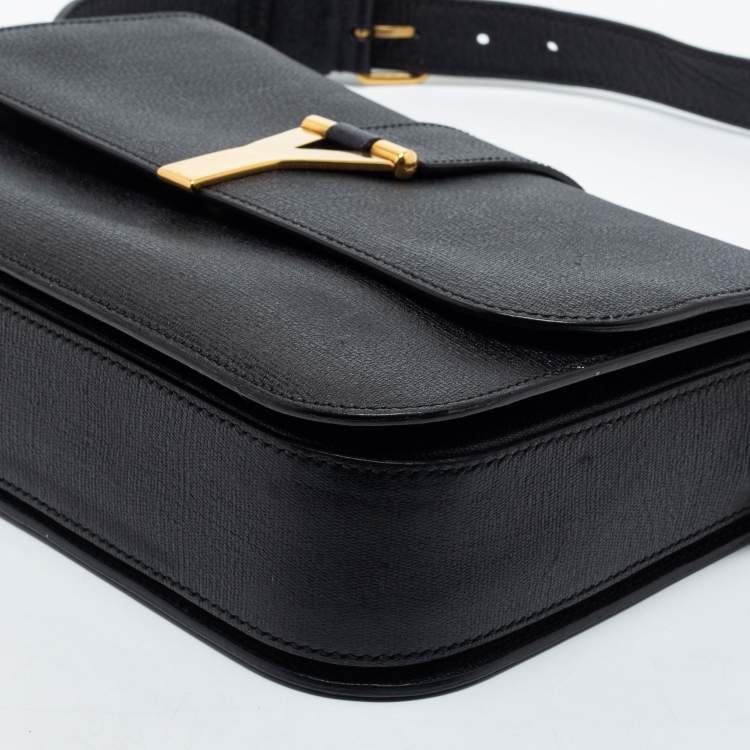 Pre Owned Saint Laurent Black Textured Leather Large Chyc Shoulder Bag