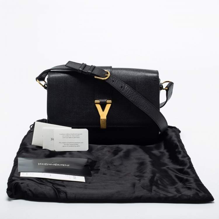 Pre Owned Saint Laurent Black Textured Leather Large Chyc Shoulder Bag