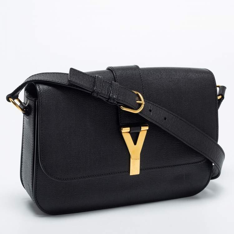Pre Owned Saint Laurent Black Textured Leather Large Chyc Shoulder Bag