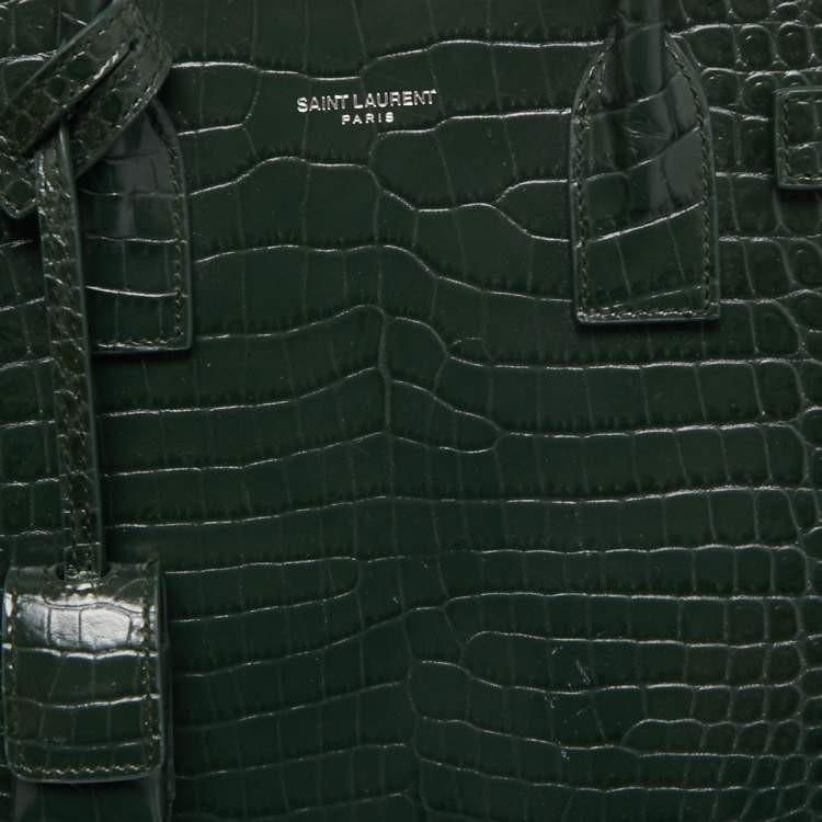 Pre Owned Saint Laurent Green Croc Embossed Leather Classic Sac De Jour Tote