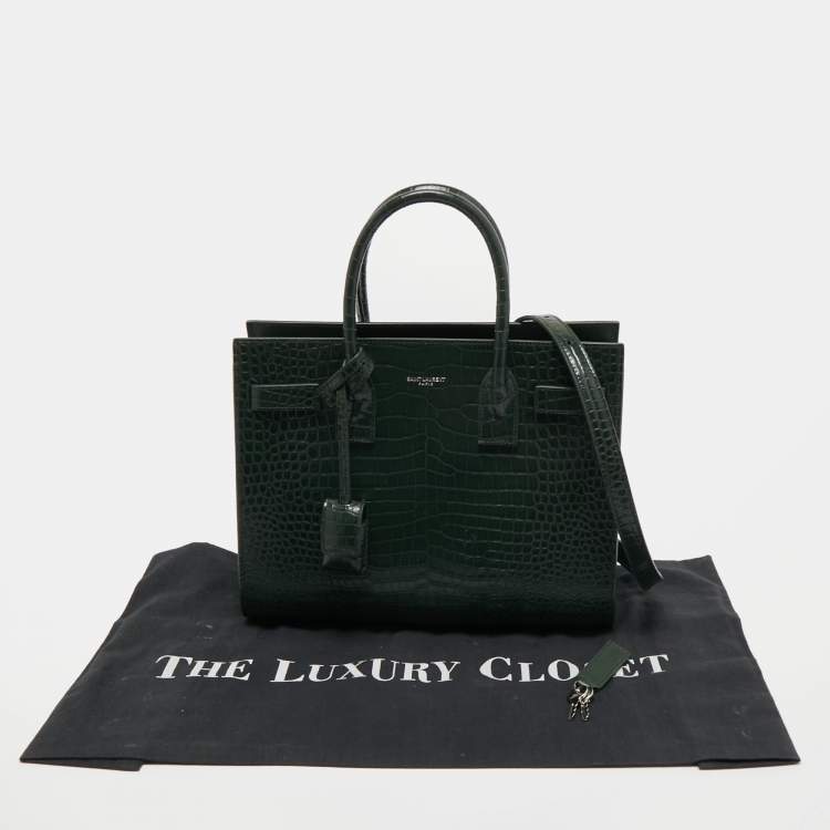 Pre Owned Saint Laurent Green Croc Embossed Leather Classic Sac De Jour Tote