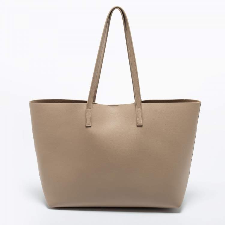 Pre Owned Saint Laurent Beige Leather East West Shopping Tote
