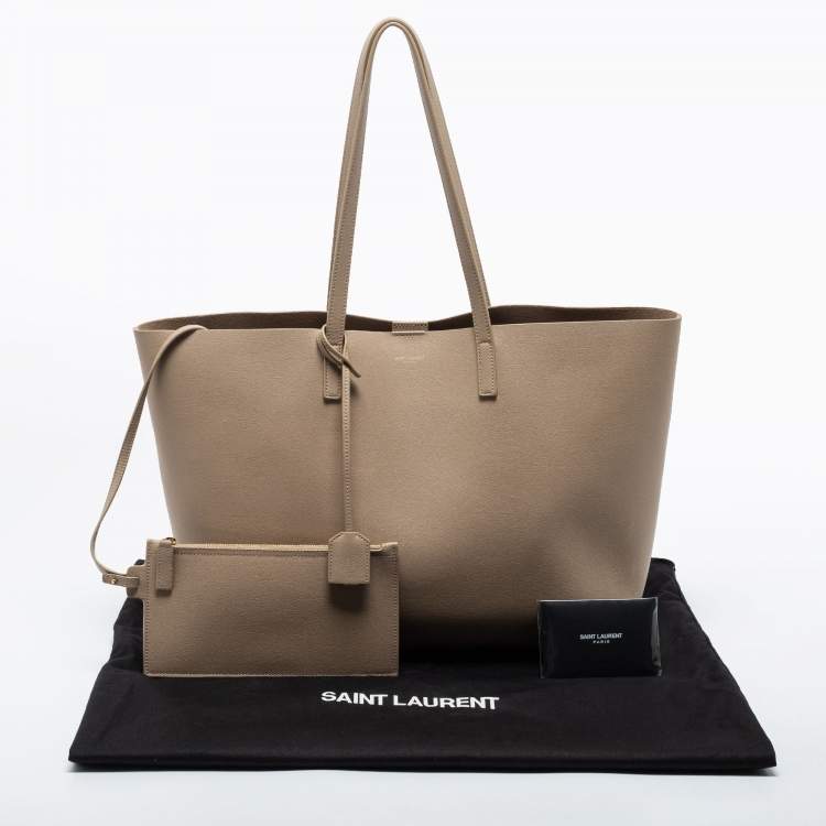 Pre Owned Saint Laurent Beige Leather East West Shopping Tote
