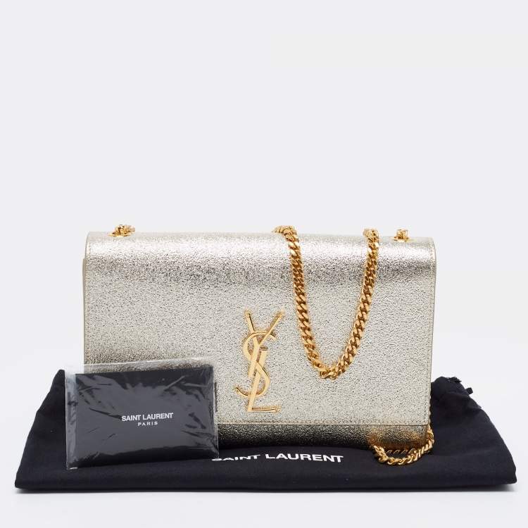 Pre Owned Saint Laurent Gold Leather Medium Kate Tassel Shoulder Bag