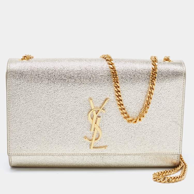 Pre Owned Saint Laurent Gold Leather Medium Kate Tassel Shoulder Bag