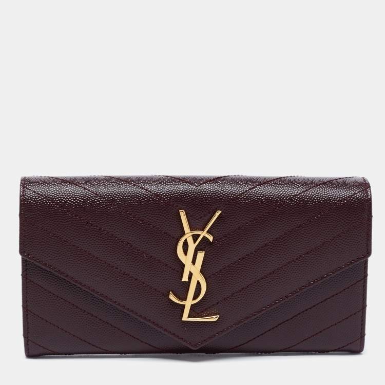 Pre Owned Saint Laurent Burgundy Matelassé Leather Monogram Envelope Wallet 