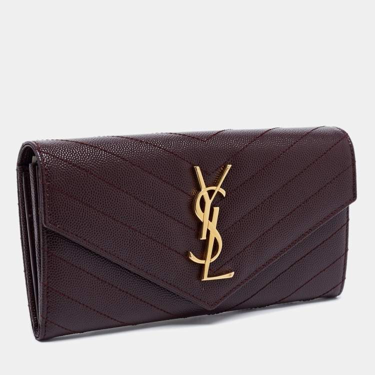 Pre Owned Saint Laurent Burgundy Matelassé Leather Monogram Envelope Wallet 