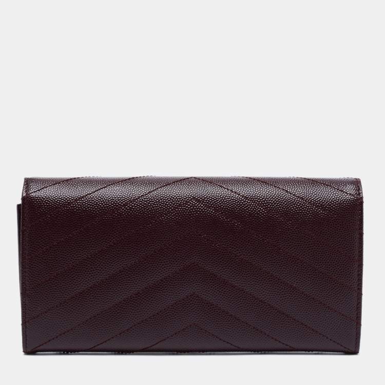 Pre Owned Saint Laurent Burgundy Matelassé Leather Monogram Envelope Wallet 