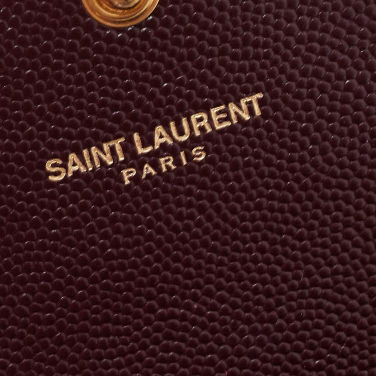 Pre Owned Saint Laurent Burgundy Matelassé Leather Monogram Envelope Wallet 