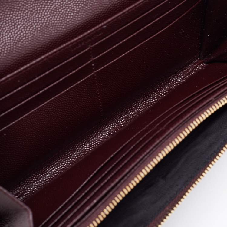 Pre Owned Saint Laurent Burgundy Matelassé Leather Monogram Envelope Wallet 
