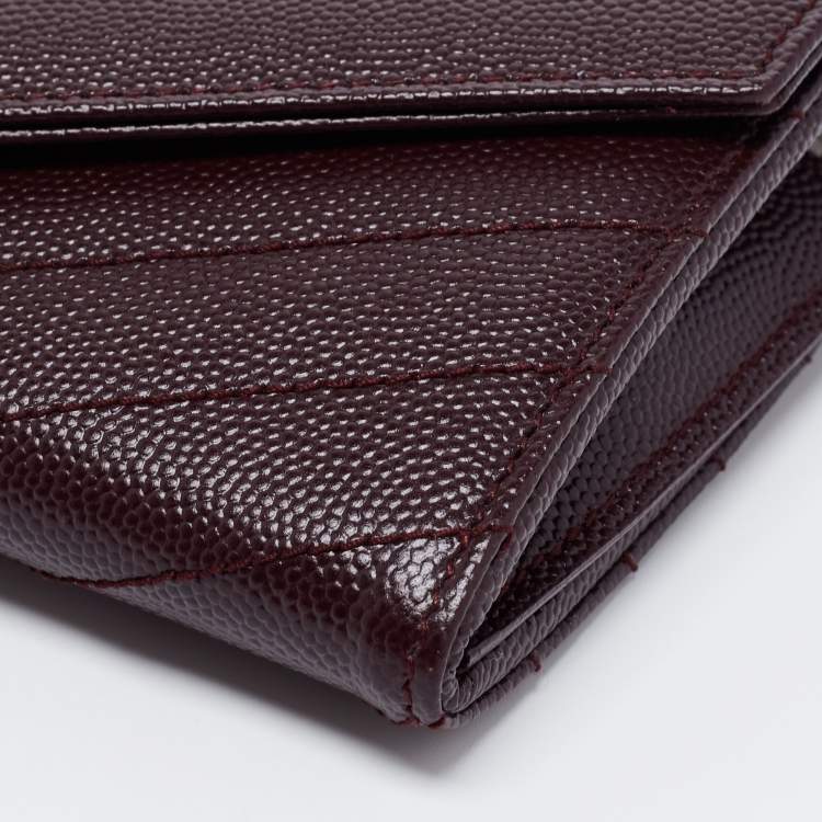 Pre Owned Saint Laurent Burgundy Matelassé Leather Monogram Envelope Wallet 