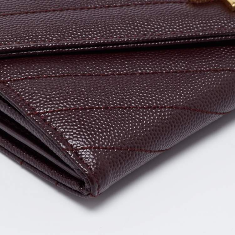 Pre Owned Saint Laurent Burgundy Matelassé Leather Monogram Envelope Wallet 
