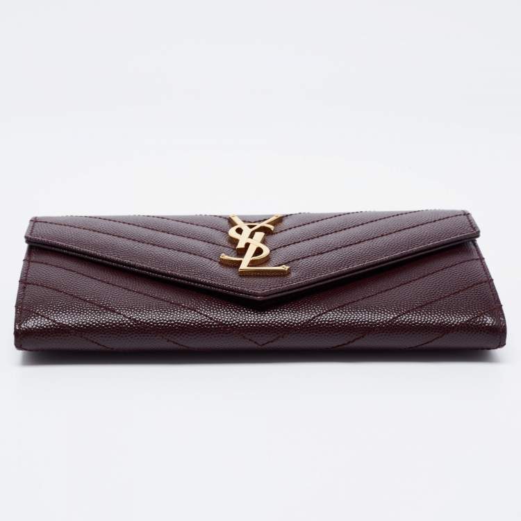 Pre Owned Saint Laurent Burgundy Matelassé Leather Monogram Envelope Wallet 