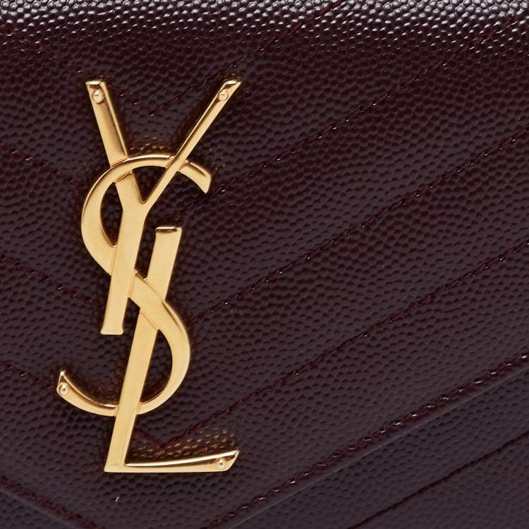 Pre Owned Saint Laurent Burgundy Matelassé Leather Monogram Envelope Wallet 