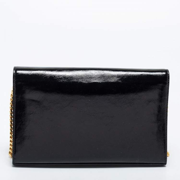 Pre Owned Saint Laurent Black Leather Kate Wallet On Chain