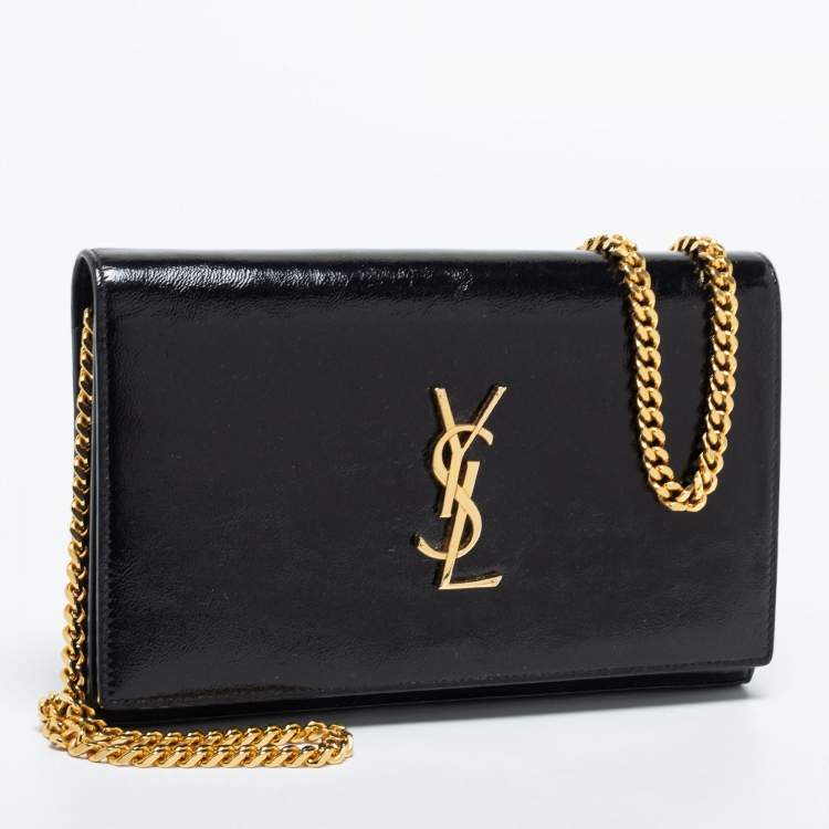 Pre Owned Saint Laurent Black Leather Kate Wallet On Chain