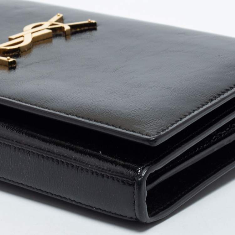 Pre Owned Saint Laurent Black Leather Kate Wallet On Chain