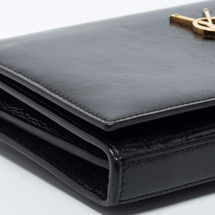 Pre Owned Saint Laurent Black Leather Kate Wallet On Chain