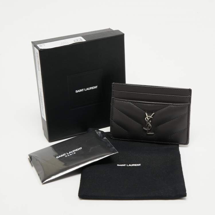 Pre Owned Saint Laurent Dark Grey Y Quilted Leather Monogram Card Holder