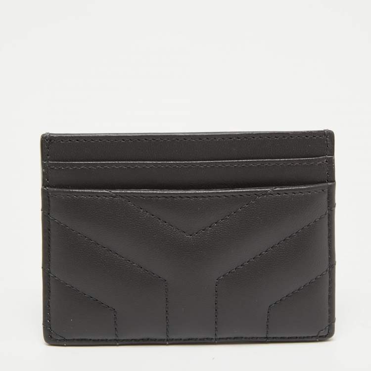 Pre Owned Saint Laurent Dark Grey Y Quilted Leather Monogram Card Holder