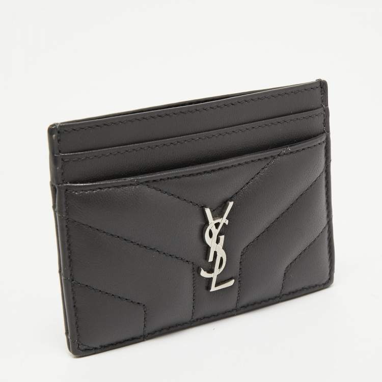 Pre Owned Saint Laurent Dark Grey Y Quilted Leather Monogram Card Holder