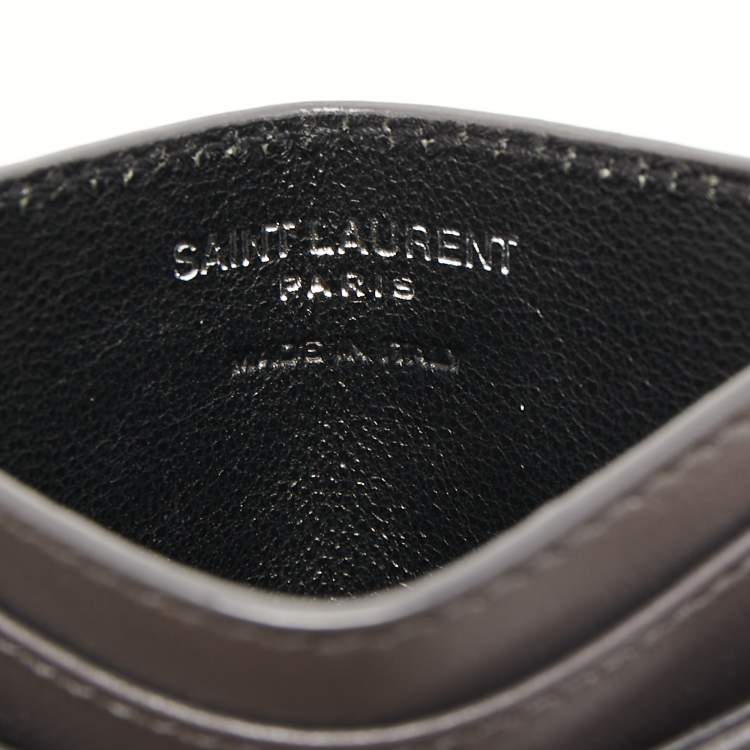 Pre Owned Saint Laurent Dark Grey Y Quilted Leather Monogram Card Holder