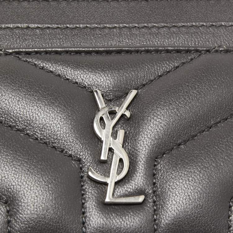Pre Owned Saint Laurent Dark Grey Y Quilted Leather Monogram Card Holder