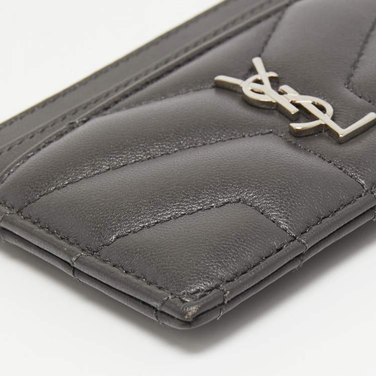 Pre Owned Saint Laurent Dark Grey Y Quilted Leather Monogram Card Holder