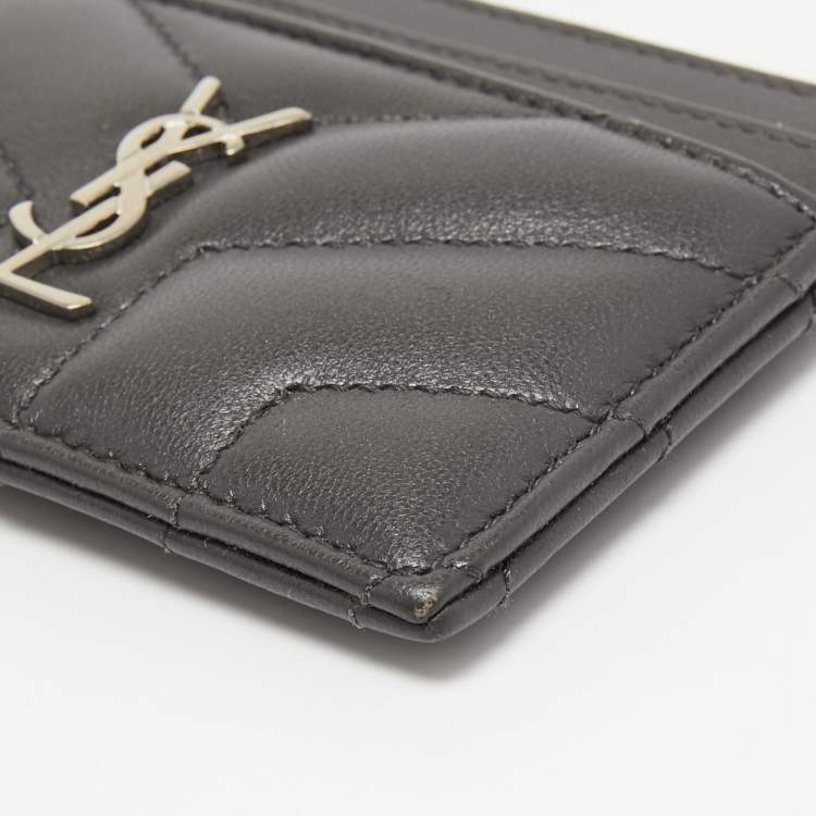 Pre Owned Saint Laurent Dark Grey Y Quilted Leather Monogram Card Holder