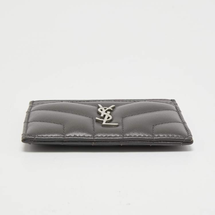 Pre Owned Saint Laurent Dark Grey Y Quilted Leather Monogram Card Holder
