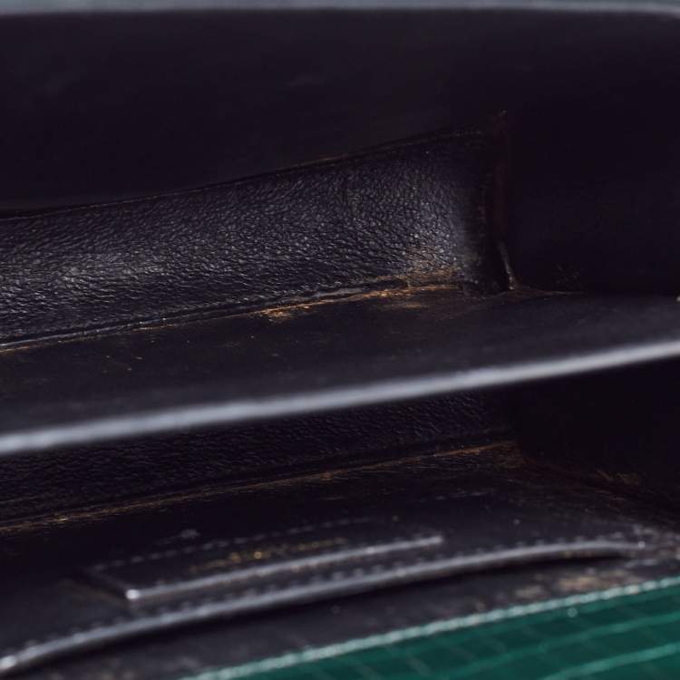 Pre Owned Saint Laurent Green Croc Embossed Leather Cassandre Top Handle Bag