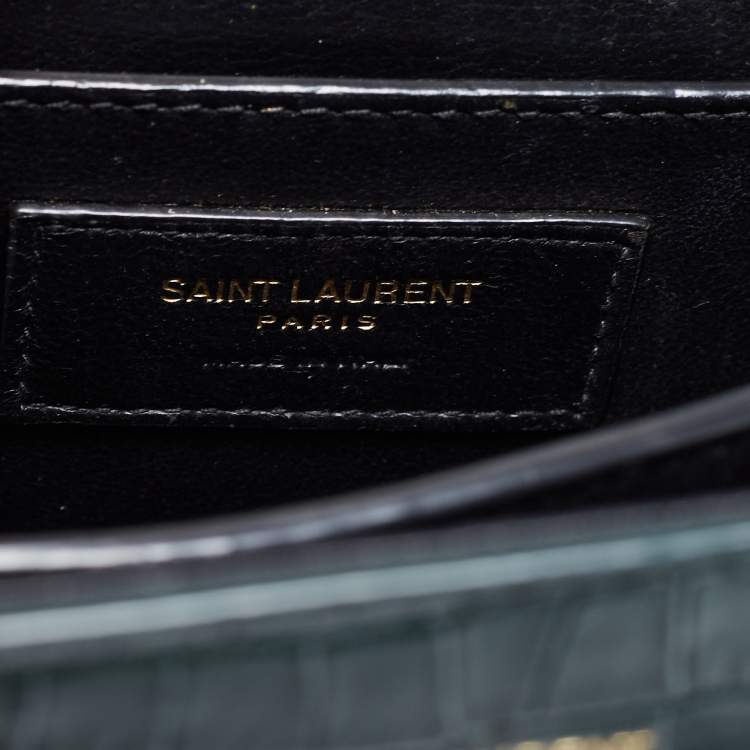 Pre Owned Saint Laurent Green Croc Embossed Leather Cassandre Top Handle Bag