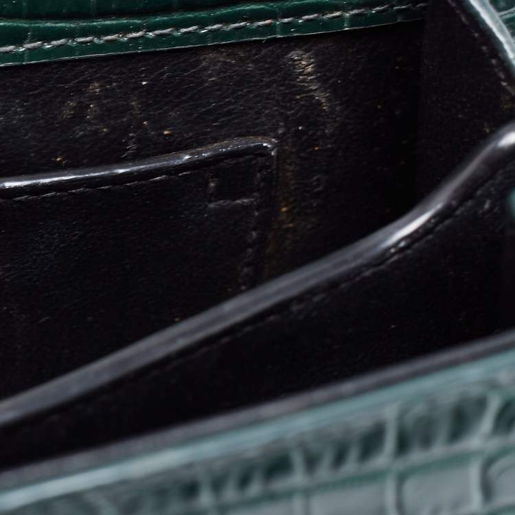 Pre Owned Saint Laurent Green Croc Embossed Leather Cassandre Top Handle Bag