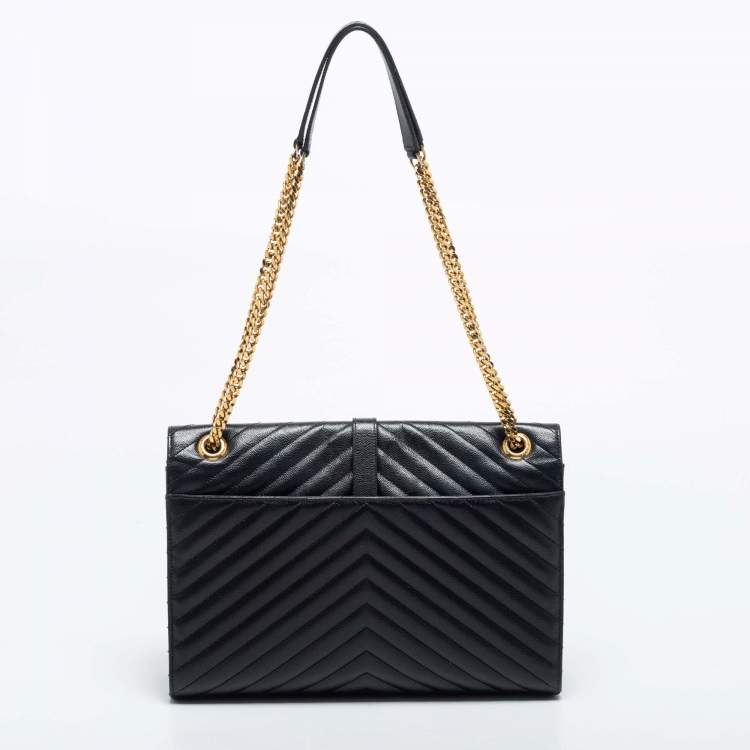 Pre Owned Saint Laurent Black Leather Large Envelope Shoulder Bag