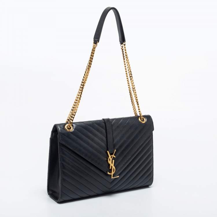 Pre Owned Saint Laurent Black Leather Large Envelope Shoulder Bag