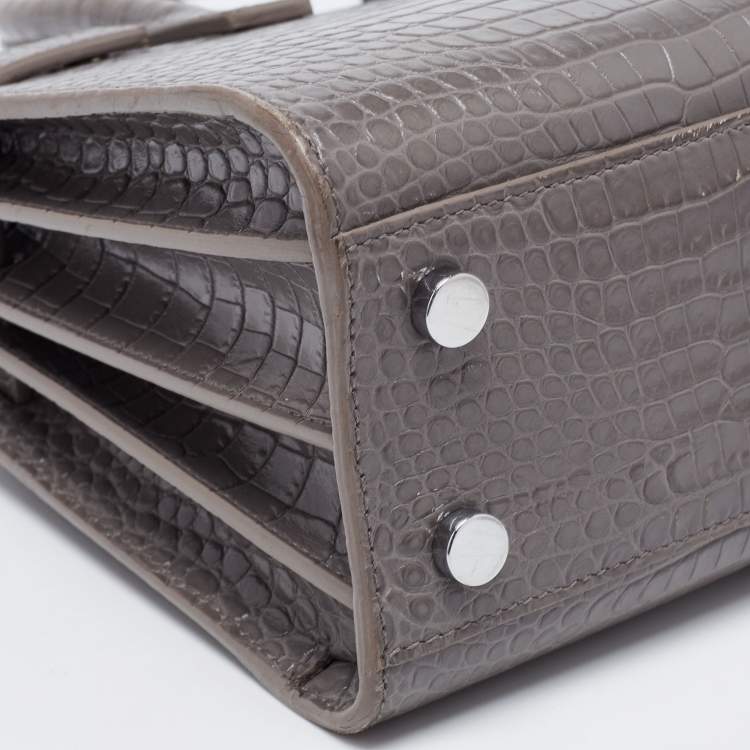Pre Owned Saint Laurent Grey Croc Embossed Leather Nano Classic Sac De Jour Tote