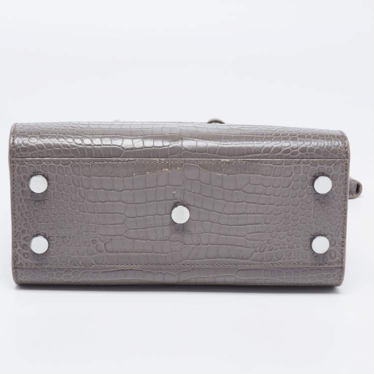 Pre Owned Saint Laurent Grey Croc Embossed Leather Nano Classic Sac De Jour Tote
