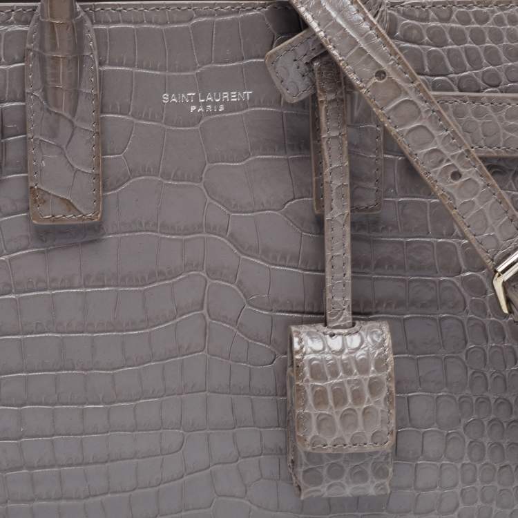 Pre Owned Saint Laurent Grey Croc Embossed Leather Nano Classic Sac De Jour Tote