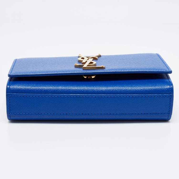 Pre Owned Saint Laurent Blue Leather Small Monogram Kate Chain Crossbody Bag