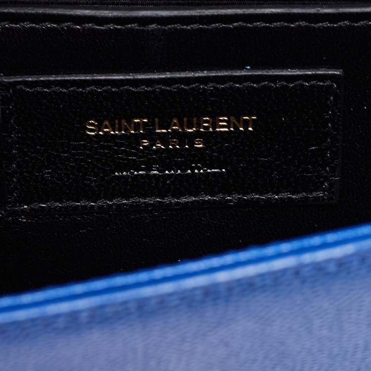 Pre Owned Saint Laurent Blue Leather Small Monogram Kate Chain Crossbody Bag