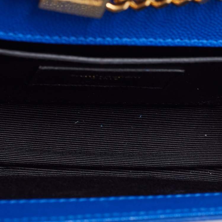Pre Owned Saint Laurent Blue Leather Small Monogram Kate Chain Crossbody Bag