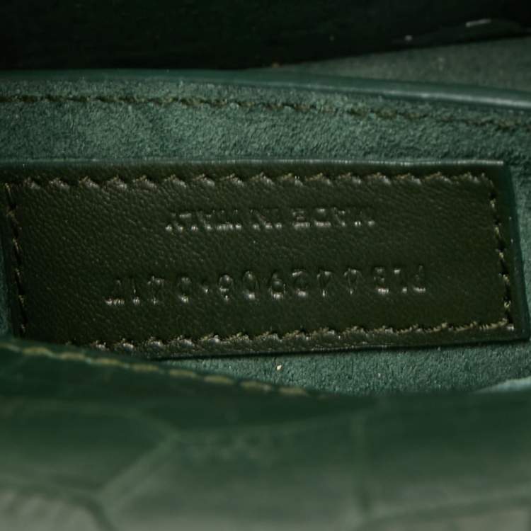Pre Owned Saint Laurent Green Croc Embossed Leather Medium Sunset Shoulder Bag