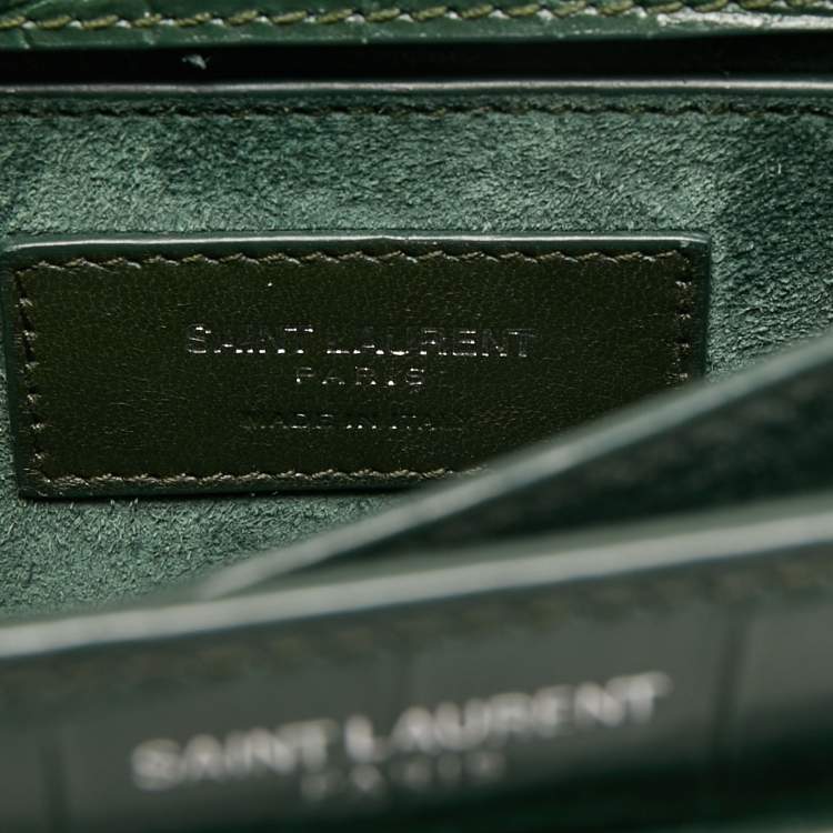 Pre Owned Saint Laurent Green Croc Embossed Leather Medium Sunset Shoulder Bag