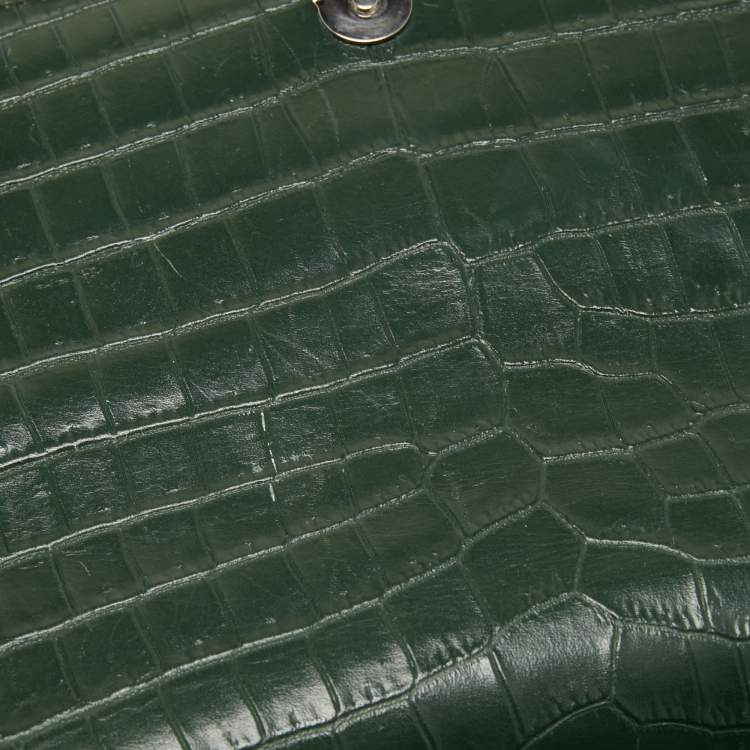 Pre Owned Saint Laurent Green Croc Embossed Leather Medium Sunset Shoulder Bag
