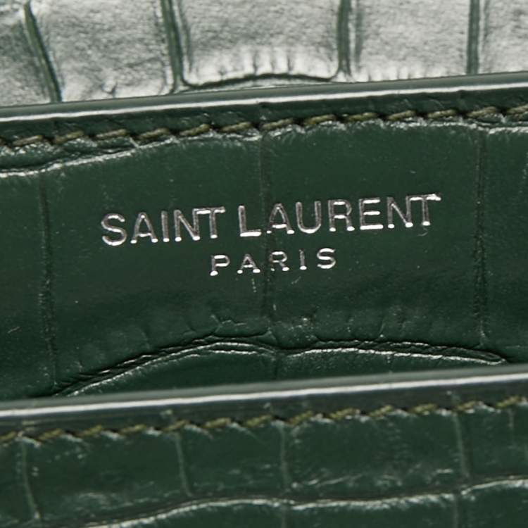 Pre Owned Saint Laurent Green Croc Embossed Leather Medium Sunset Shoulder Bag